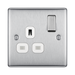 Metallic light switch with socket on a white background