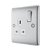 Metallic light switch with socket on a white background side