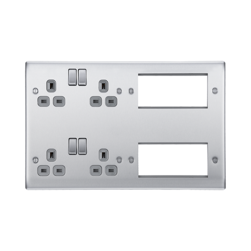BG Nexus Metal Brushed Steel Double Socket Combination Plate NBS222EM8G Available from RS Electrical Supplies
