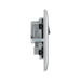 Metallic electrical socket with two black outlets and two silver rocker switches on a white background profile