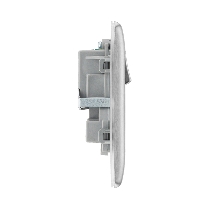 BG Nexus Metal Brushed Steel NBS22G socket from the 10-pack – side view