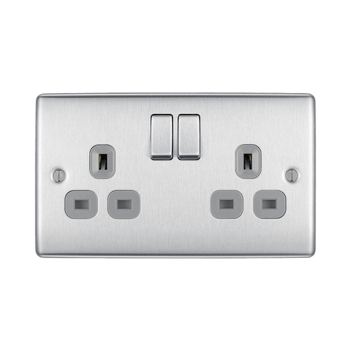 BG Nexus Metal Brushed Steel 13A Double Socket 10 Pack NBS22G Available from RS Electrical Supplies