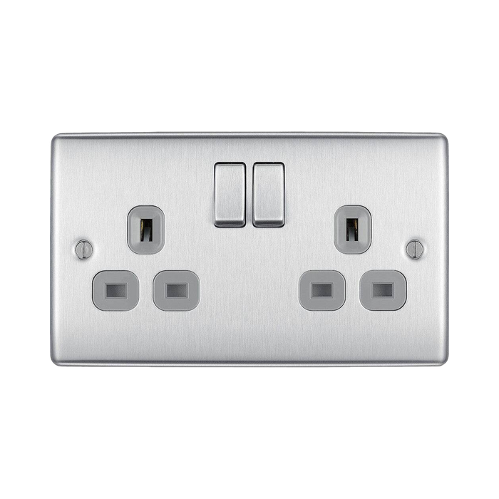 BG Nexus Metal Brushed Steel 13A Double Socket 10 Pack NBS22G Available from RS Electrical Supplies