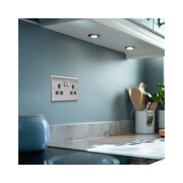 BG Nexus Metal Brushed Steel 13A Double Socket NBS22G