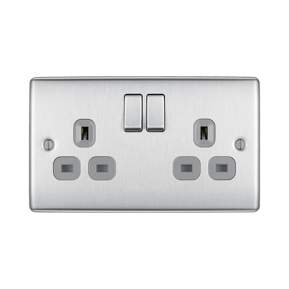 BG Nexus Metal Brushed Steel 13A Double Socket NBS22G | RS Electrical ...