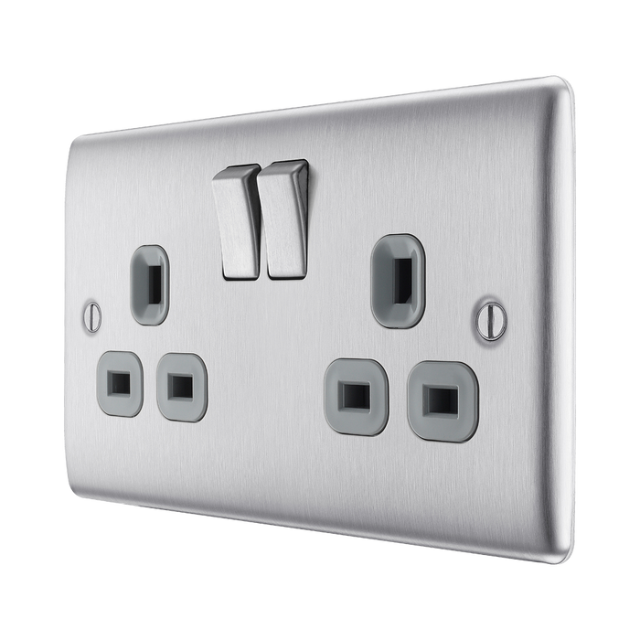 BG Nexus Metal Brushed Steel 13A Double Socket NBS22G