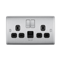 BG Nexus Metal Brushed Steel 13A Double USB Socket with 12W A+C Ports NBS22UAC12B Available from RS Electrical Supplies