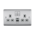 BG Nexus Metal Brushed Steel 13A Double USB Socket with 12W A+C Ports NBS22UAC12G Available from RS Electrical Supplies