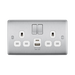 BG Nexus Metal Brushed Steel 13A Double USB Socket with 12W A+C Ports NBS22UAC12W Available from RS Electrical Supplies