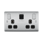 BG Nexus Metal Brushed Steel 13A Double USB Socket with 22W A+C Ports NBS22UAC22B