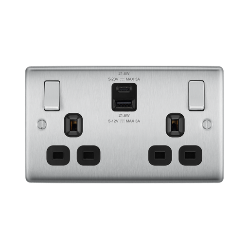 Silver electrical socket with multiple outlets on a white background