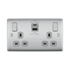 BG Nexus Metal Brushed Steel 13A Double USB Socket with 22W A+C Ports NBS22UAC22G