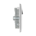 Silver electrical socket with multiple outlets and USB ports on a white background profile