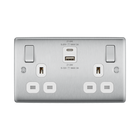 BG Nexus Metal Brushed Steel 13A Double USB Socket with 22W A+C Ports NBS22UAC22W