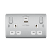 Silver electrical socket with multiple outlets and USB ports on a white background