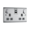 BG Nexus Metal Brushed Steel 13A Double USB Socket with 30W A+C Ports NBS22UAC30G Available from RS Electrical Supplies
