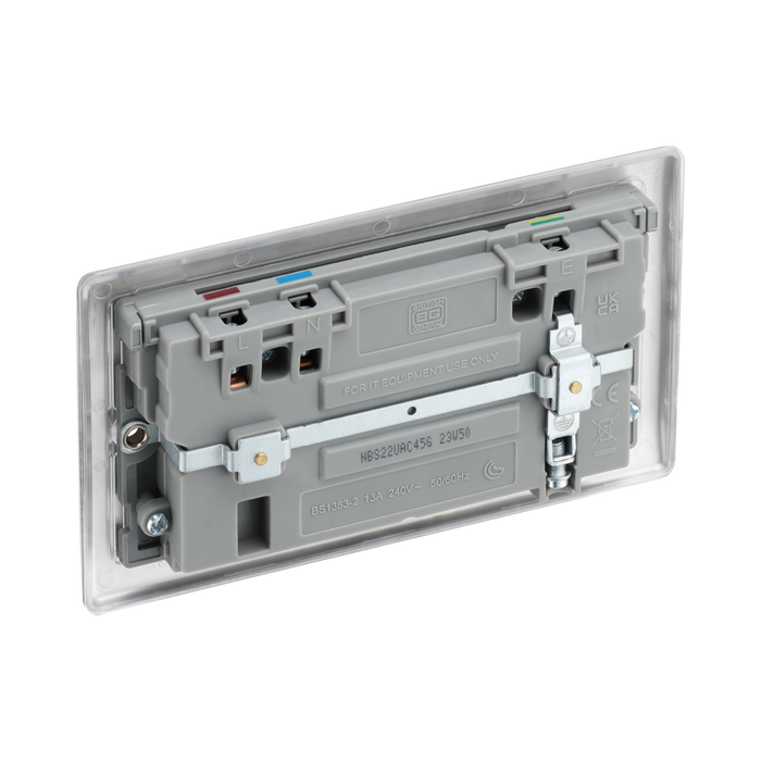 BG Nexus Metal Brushed Steel 13A Double USB Socket with 45W A+C Ports NBS22UAC45G