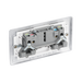Metallic light switch with multiple sockets and switches on a white background back