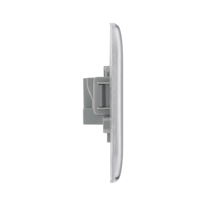Metallic electrical socket on a white background profile
