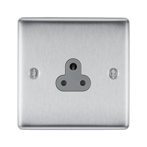 Metallic electrical socket on a white background