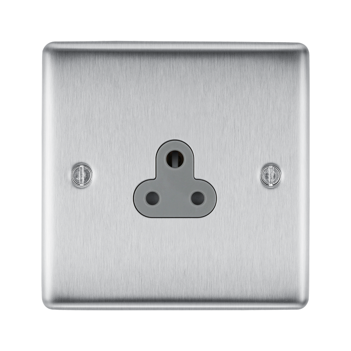 Metallic electrical socket on a white background