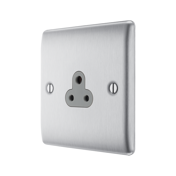 Metallic electrical socket on a white background side