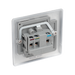 Metallic electrical socket with three sockets on a white background back