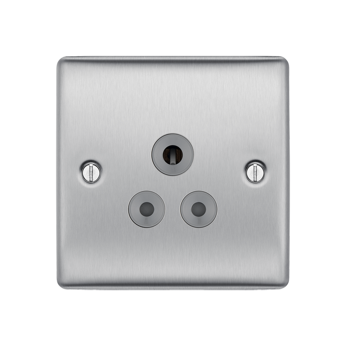 Metallic electrical socket with three sockets on a white background