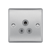 Metallic electrical socket with three sockets on a white background