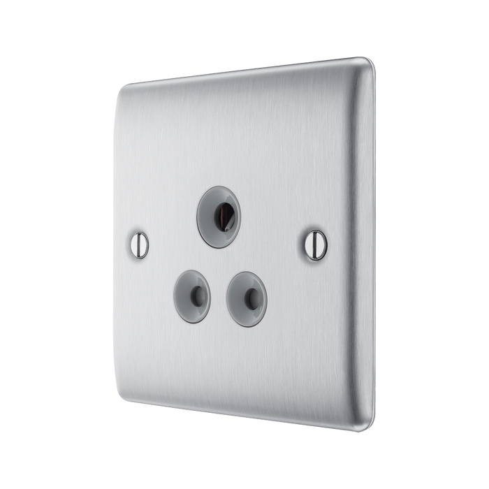 Metallic electrical socket with three sockets on a white background side