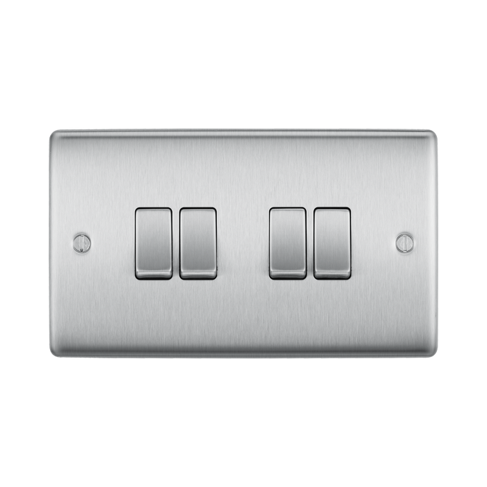 Metallic four-switch panel on a white background