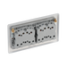 Metallic light switch panel with five rectangular buttons on a white background back