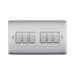 Metallic light switch panel with five rectangular buttons on a white background