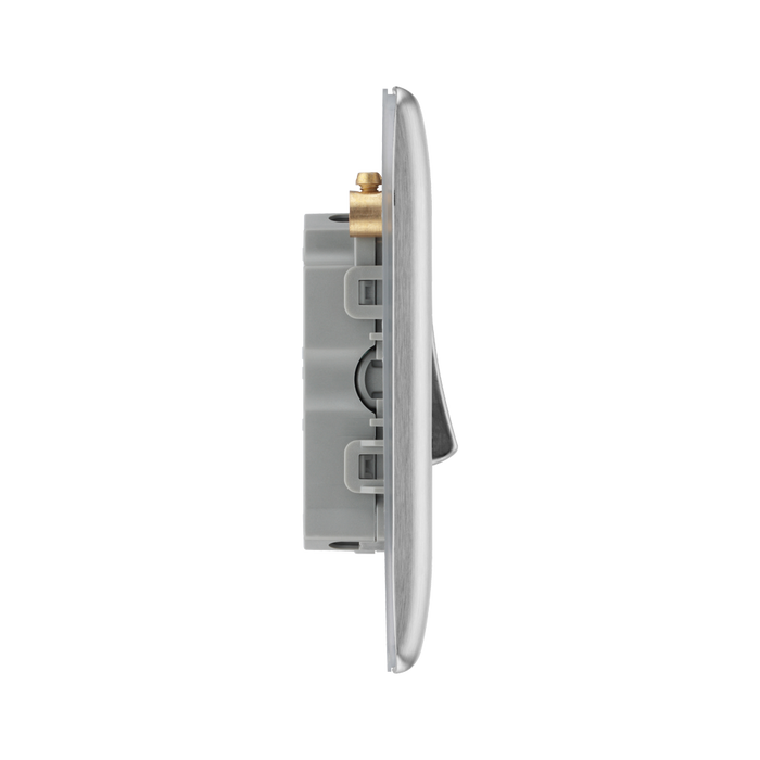 Metallic light switch panel with five rectangular buttons on a white background profile