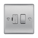Metallic light switch with two toggle switches on a white background