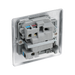 Metallic light switch with two toggle switches on a white background back