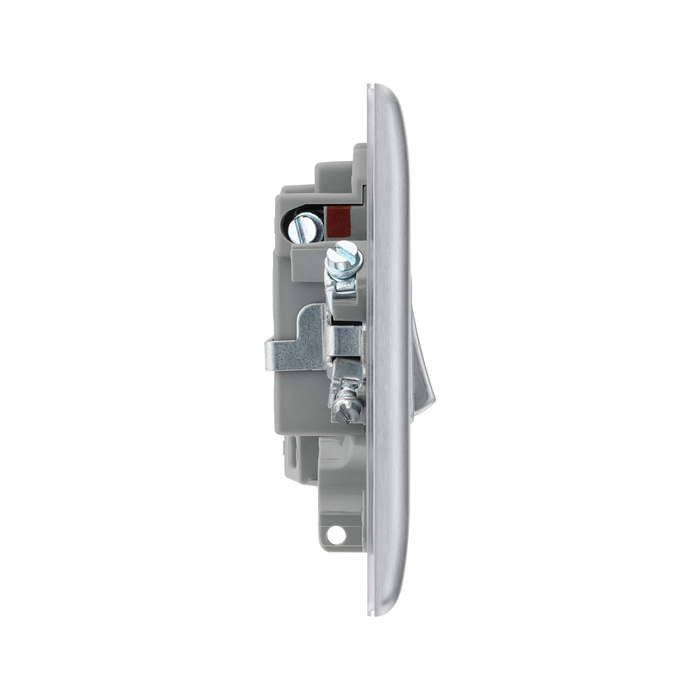 Metallic light switch with two switches on a white background profile