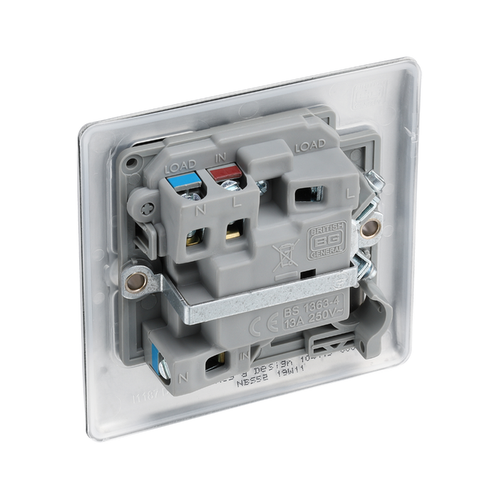 Metallic light switch with two switches on a white background back