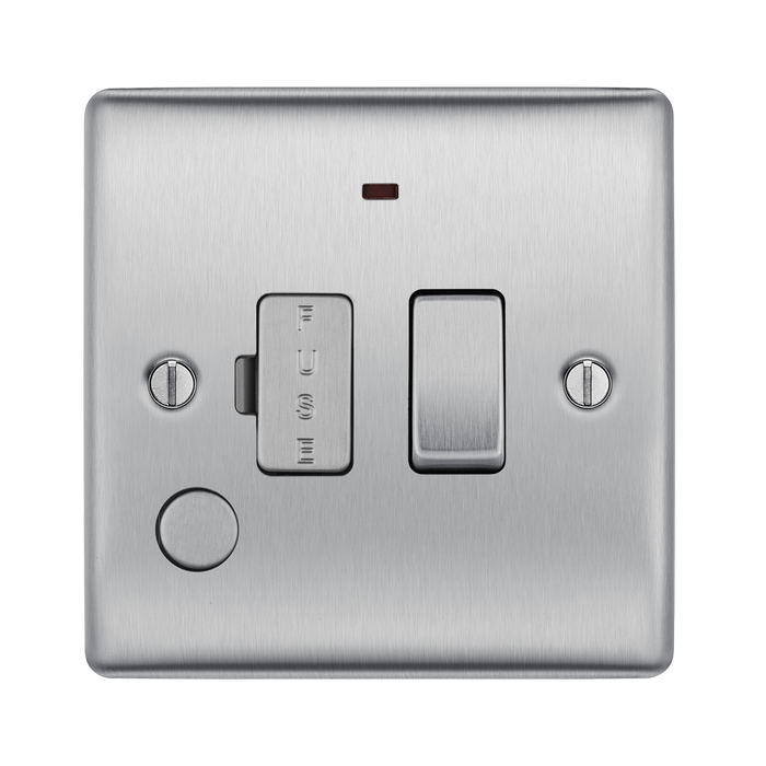 Metallic light switch with two toggle switches on a white background
