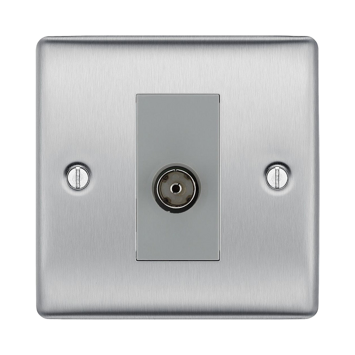 BG Nexus Metal Brushed Steel Co-axial Socket NBS60G Available from RS Electrical Supplies