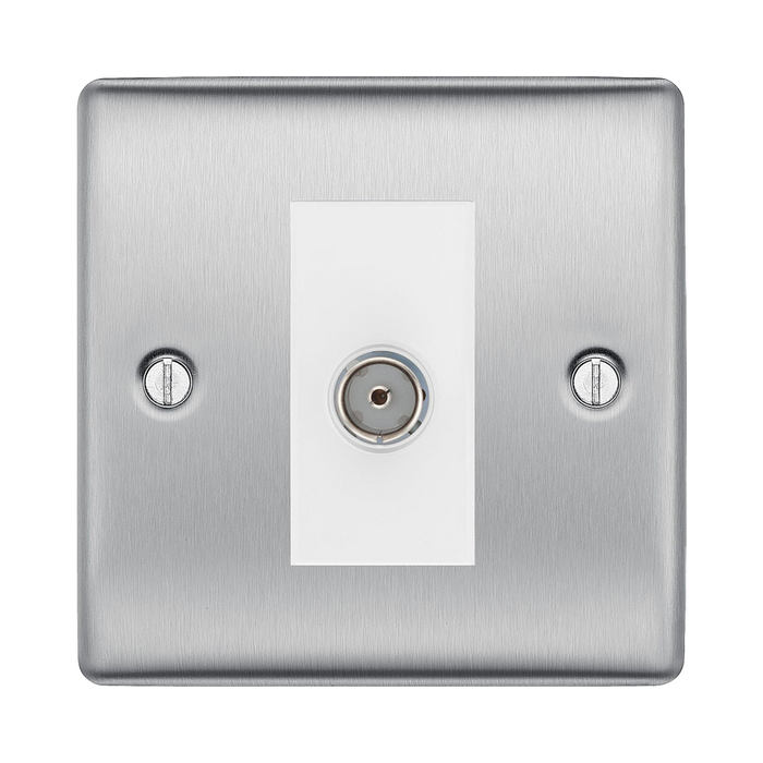 BG Nexus Metal Brushed Steel Co-axial Socket NBS60W Available from RS Electrical Supplies