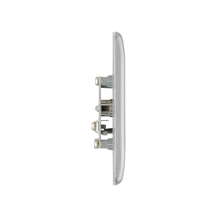 Metallic wall plate with TV socket on a white background profile