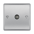 Metallic wall plate with TV socket on a white background