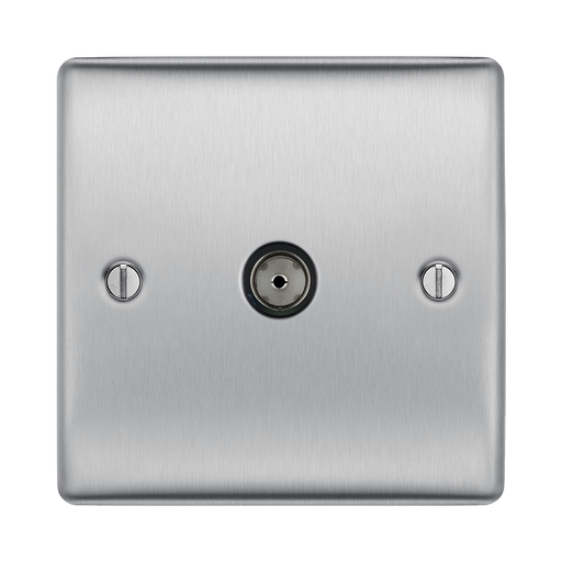 Metallic wall plate with TV socket on a white background