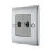 Metallic double socket cover with two coaxial sockets on a white background side