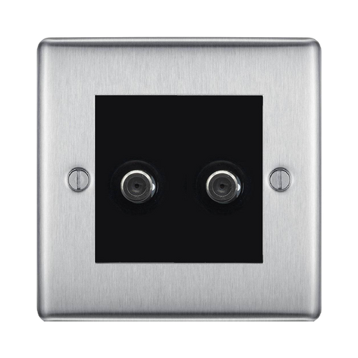 BG Nexus Metal Brushed Steel Double Satellite Socket NBS642B Available from RS Electrical Supplies