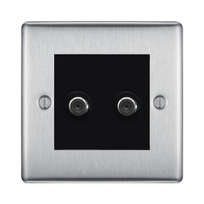 BG Nexus Metal Brushed Steel Double Satellite Socket NBS642B Available from RS Electrical Supplies