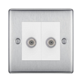 BG Nexus Metal Brushed Steel Double Satellite Socket NBS642W Available from RS Electrical Supplies