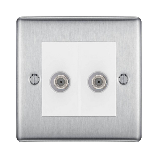 BG Nexus Metal Brushed Steel Double Satellite Socket NBS642W Available from RS Electrical Supplies