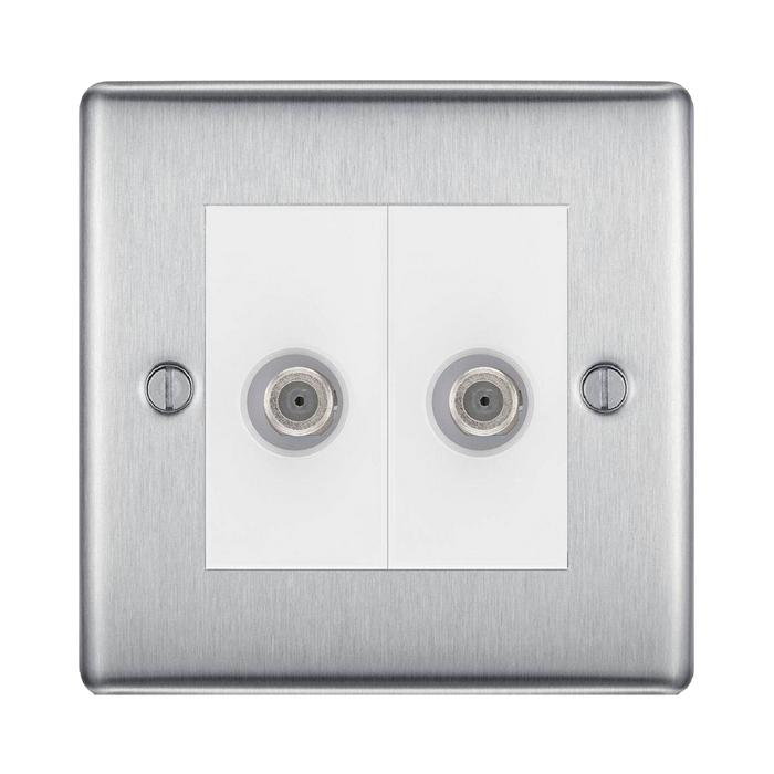 BG Nexus Metal Brushed Steel Double Satellite Socket NBS642W Available from RS Electrical Supplies